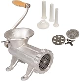 Cast Iron Table Mount Meat Grinder, Manual Mincer w Two 3/4" Cutting Disks | Sausage Stuffer Funnel, Heavy Duty Construction- Make Homemade Ground Beef Burgers, Easy Use Kitchen Tool Accessory Must Have