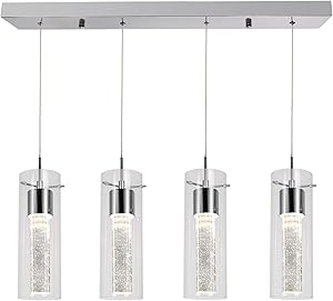 Hykolity 4-Light Pendant Ceiling Fixture, Integrated LED Kitchen Lighting, 26W (150 Watt Equivalent) CRI 90+, 1950lm Premium Bubble Glass with Chromed Finished ETL Listed