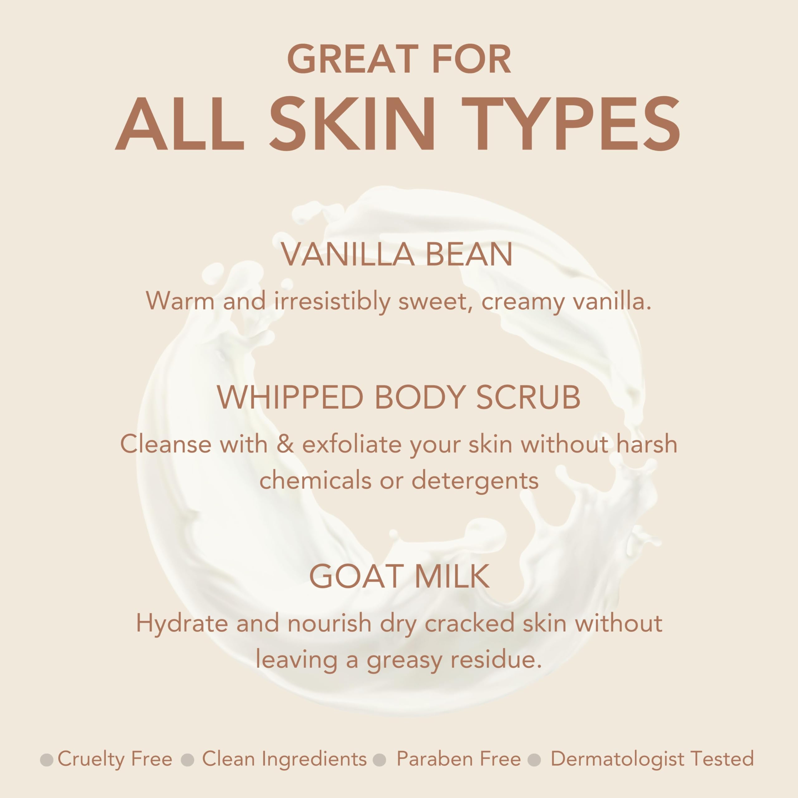 Dionis - Goat Milk Skincare Scented Whipped Body Scrubs - Intensely Hydrating Exfoliating Wash for Softer, Smoother Skin, Made in the USA - Cruelty Free and Paraben Free, Vanilla Bean, 6oz