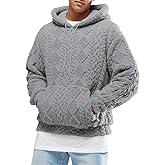 Runcati Mens Fuzzy Sherpa Hoodie Pullover Sweatshirts Long Sleeve Front Pocket Fall Winter Hooded Textured Outwear