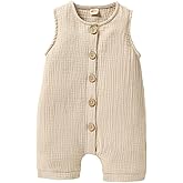Cecobora Infant Newborn Baby Boys Girls Cotton Linen Romper Summer Jumpsuit Sleeveless Overalls Clothing Set