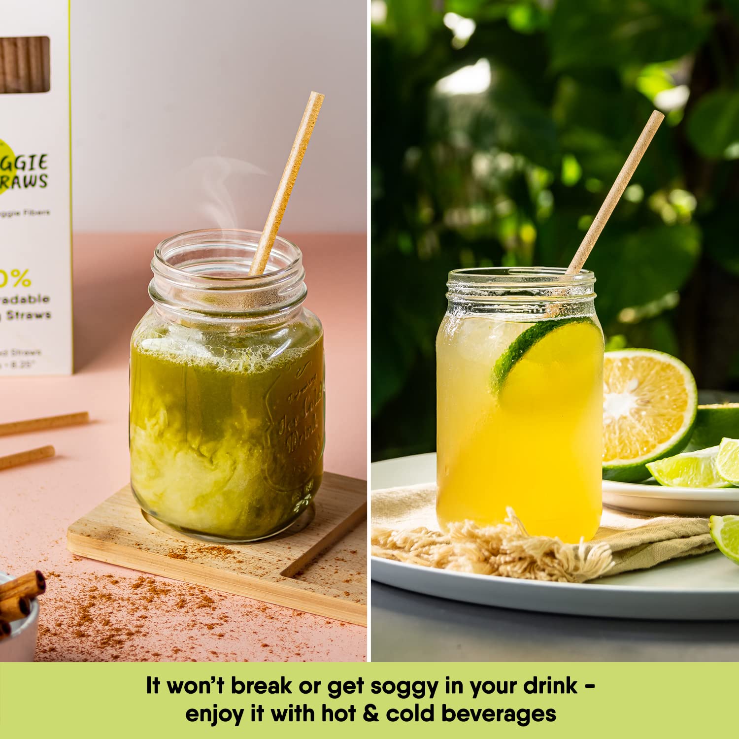 The Veggie Straws – 100 PCS of 8.25 Inches Unwrapped Biodegradable Straws – Made of Vegetable Fibers, Best Environment Friendly Drinking Straws for Hot and Cold Beverages - Image 6