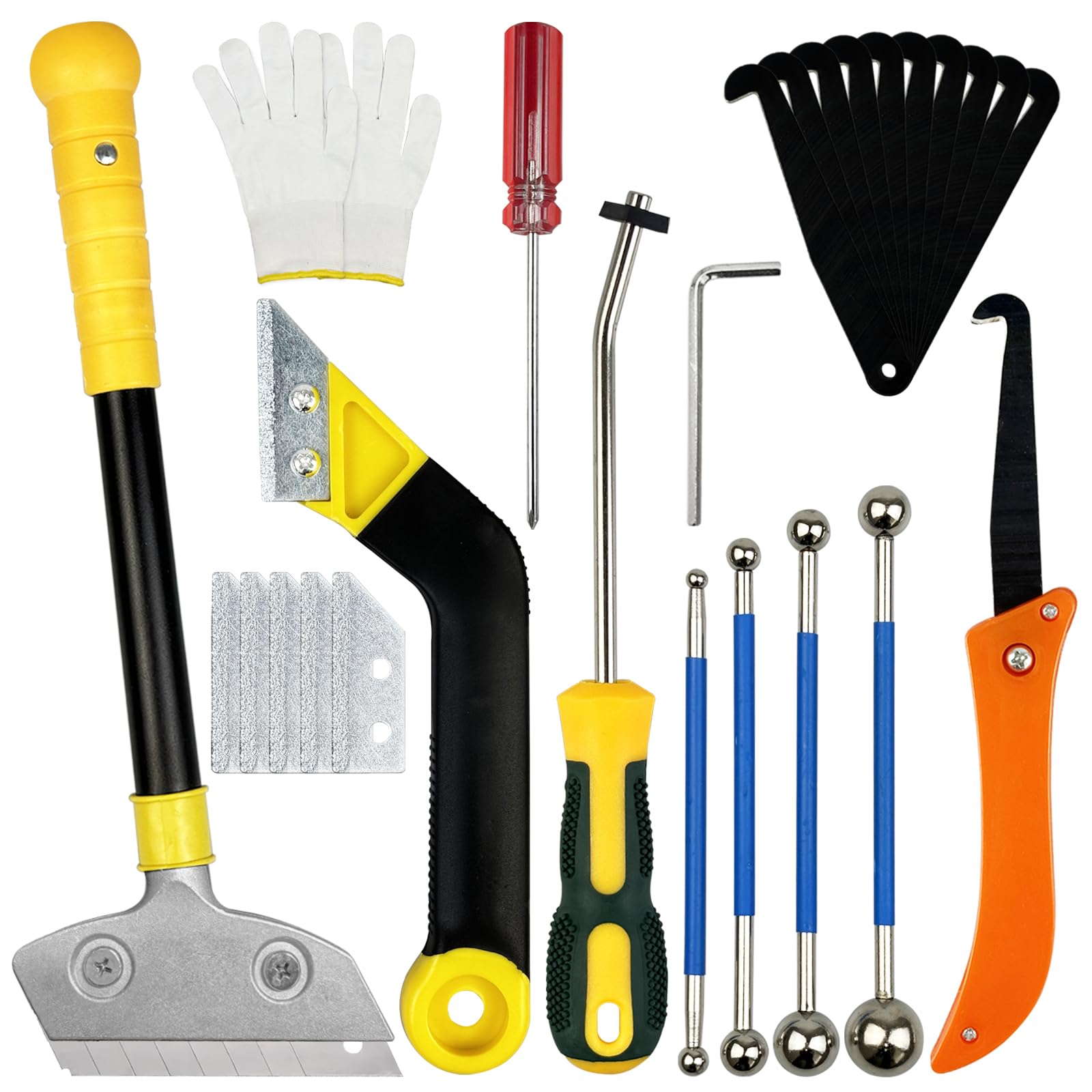 Pro Grout Removal Repair Tool Set - Long-handled Scraper, Angled Hand Saw, Grout Press Ball, Tapered Scraper and Rake for Tile Floor Cleaning and Repair (26pcs Upgraded Set)