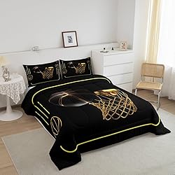 Manfei Basketball Comforter Set Queen Size, Gold