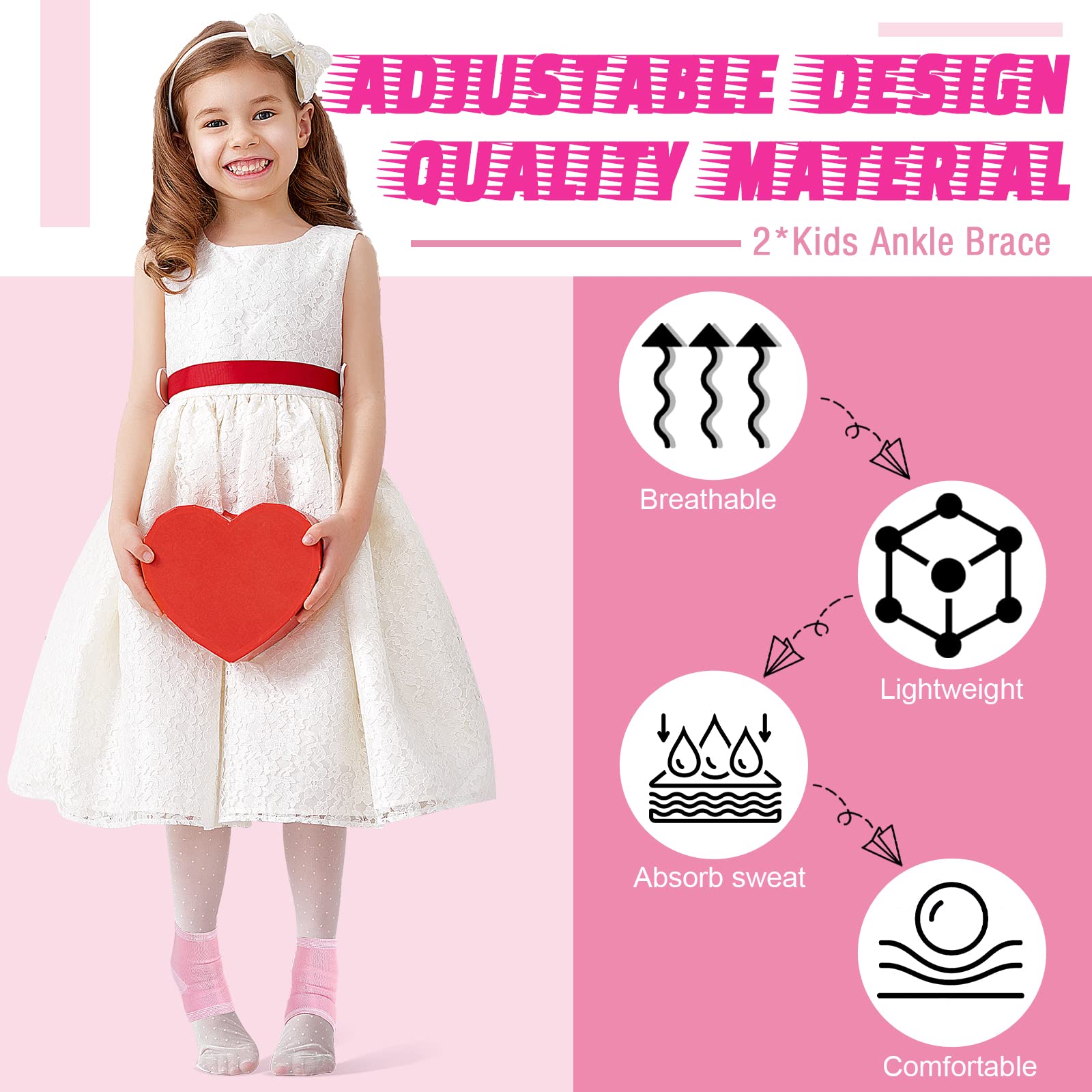 Tarpop 2 Pairs Kids Ankle Brace Set Foot Support Stabilizer Wraps Protector Guard Knitted Ankle Sleeve Sock Support Compression Socks for Injury Prevention(Pink,Medium)