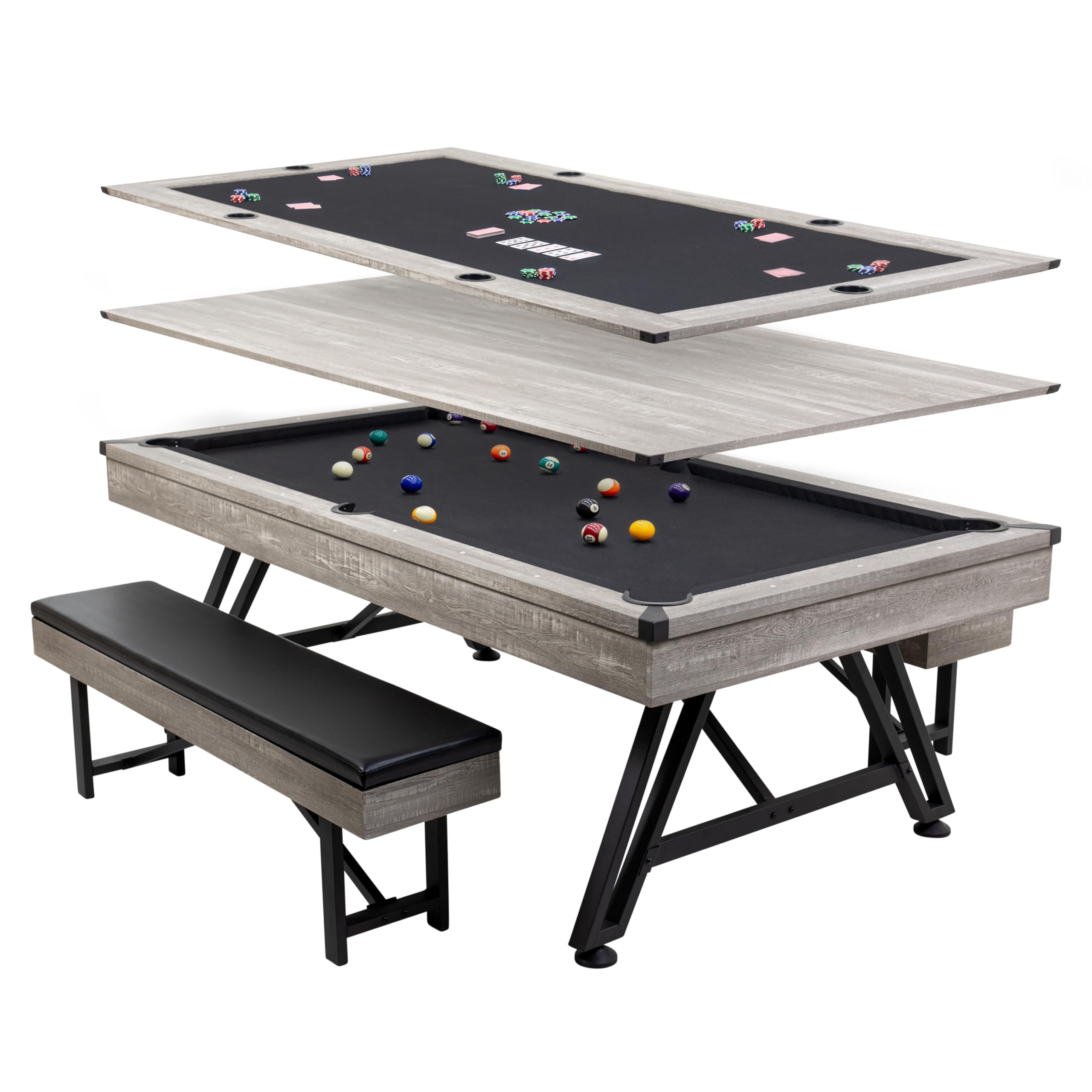 Photo 1 of American Legend 3-in-1 Pool + Poker Dining Table - Instant Transformation - Premium Black Felt - XL Flip Top Bench Storage - Modern Design