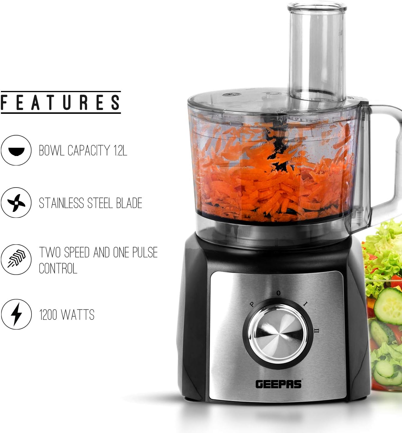 Geepas 1200W Compact Food Processor Multifunctional Electric Food
