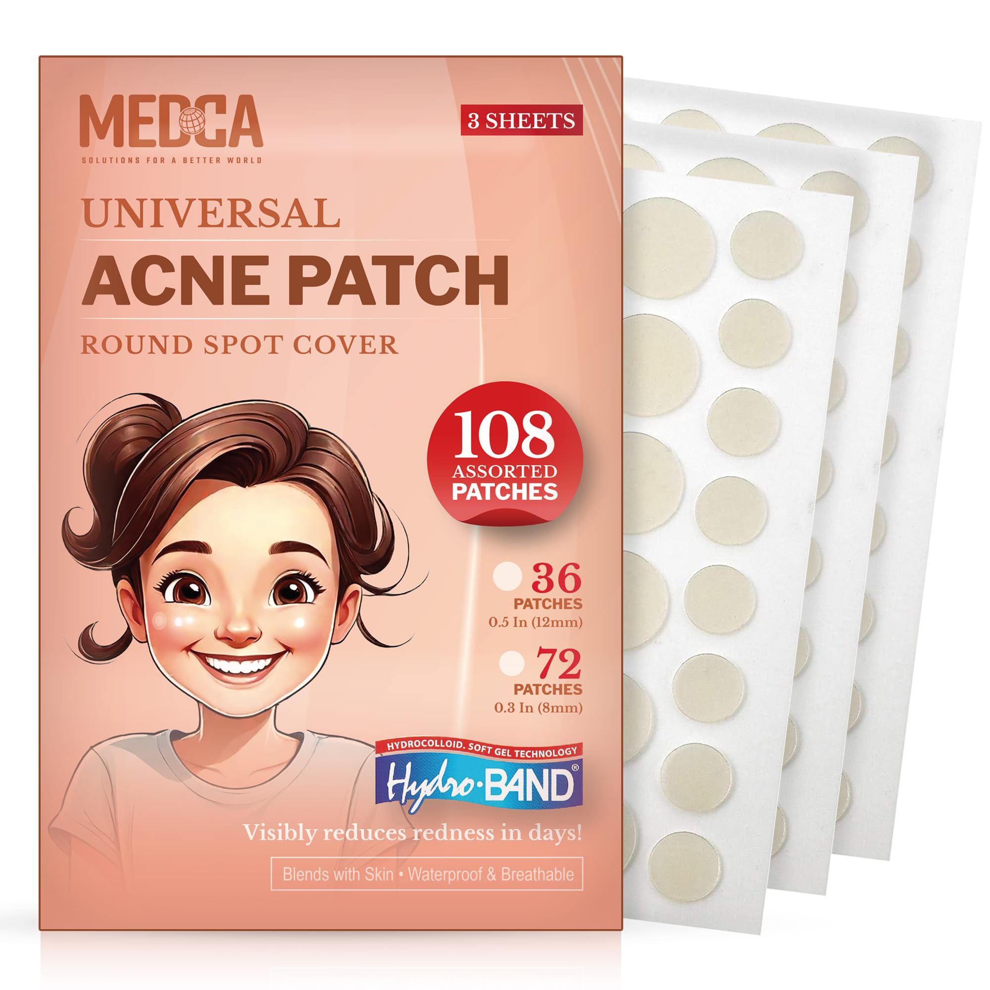 Acne Care Pimple Patch Absorbing Cover - Hydrocolloid Bandages (108 Count) Two Universal Sizes, Acne Spot Treatment for Face & Skin Spot Patch That Conceals Acne, Reduces Pimples and Blackheads