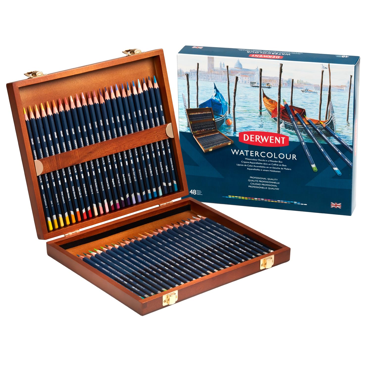 Derwent Watercolour Pencils, Painting & Drawing, Set Of 48 In Wooden Gift Box, Ideal For Blending & Layering, Professional Quality, 0700758