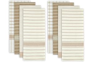 DII 100% Cotton, Machine Washable, Classic Striped, Everyday Kitchen Basic Dishtowel, 20 x 28, Set of 8- Taupe