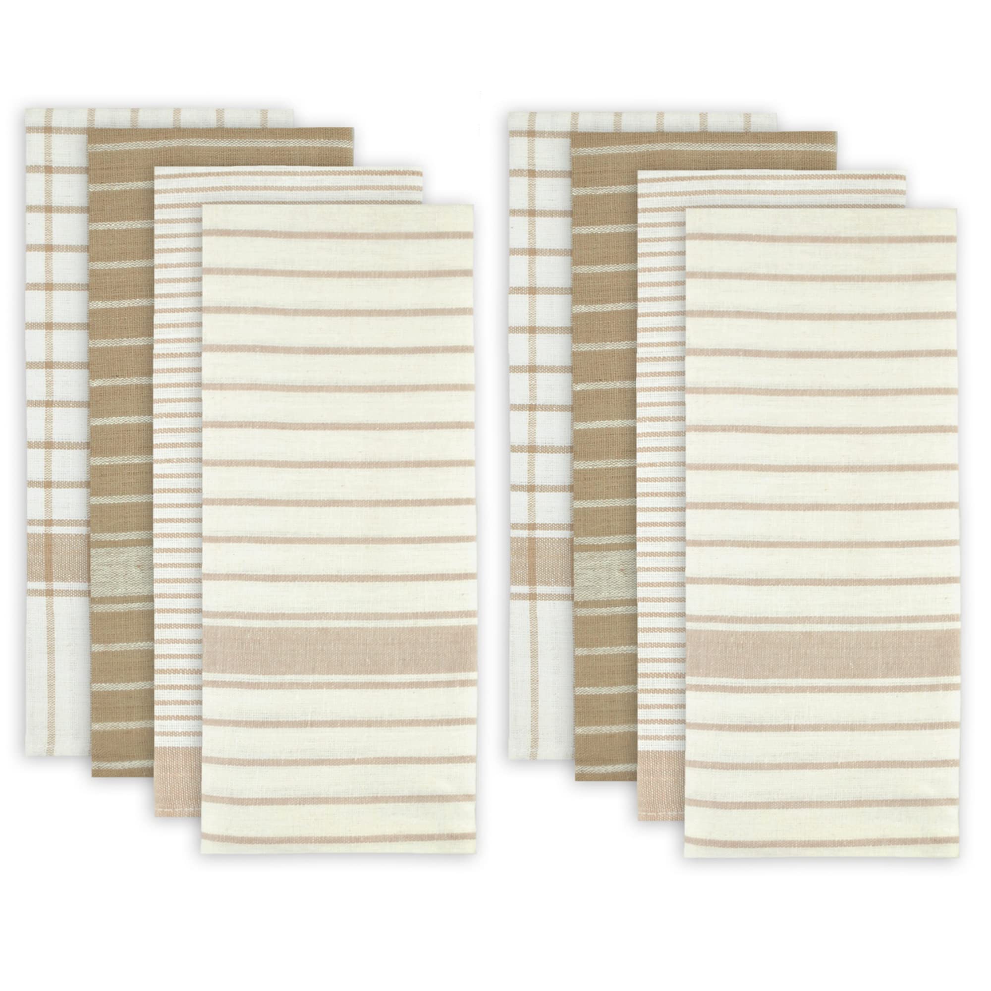 DII 100% Cotton, Ultra Absorbent, Drying & Cleaning, Everyday Kitchen Basic, Classic Stripe Dishtowel, 20 x 28", Set of 8- Taupe