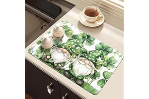 Azppsad Dish Drying Mat for Kitchen Counter, Happy Easter Colorful Bunny Silhouettes Washable Absorbent Quick Dry Pad with Ru