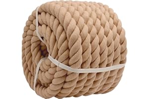 VEIZEDD Cotton Rope - 1.5 Inch×32 Feet - Natural Brown Rope - Thick Rope for Tug of War, Nautical, Hanging, Railings, Decorating