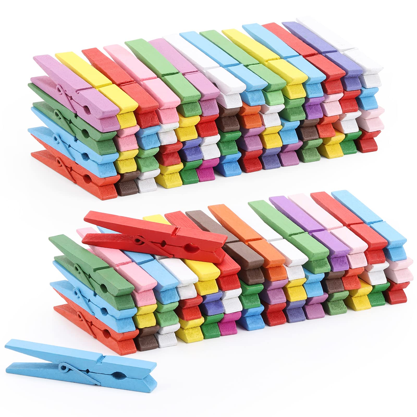 View 1 of 100pcs Colored Clothespins Wooden Heavy Duty Clothes Pins with Strength Spring - Wood Clips for Crafts Pictures Classroom Photos, 3inch, Random Colors