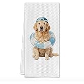 SereneHanctuary Funny Golden Retriever Swim Kitchen Towels,Swim Sports Golden Dog Dish Tea Towels Gifts for Women Men,Golden Retriever Decorative Hand Towel for Kitchen Bathroom,16x24 Inch