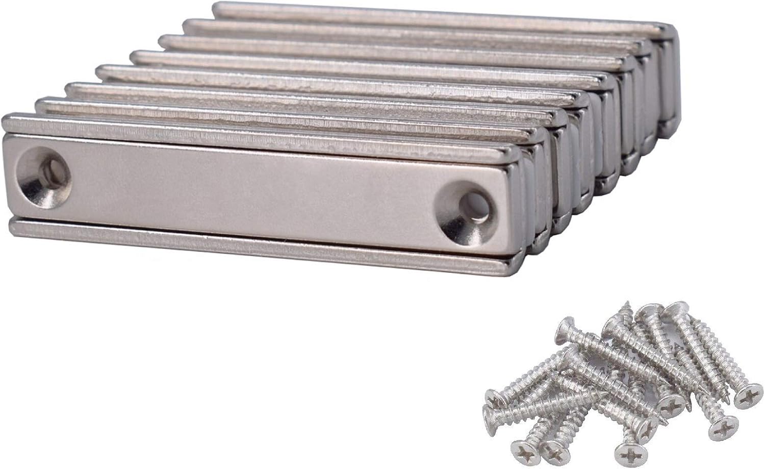 Magnetpro 16 Stuks Krachtige Rechthoekige Magneten 30kg - 60x13,5x5mm Met Gat, Stalen Capsule En Schroeven