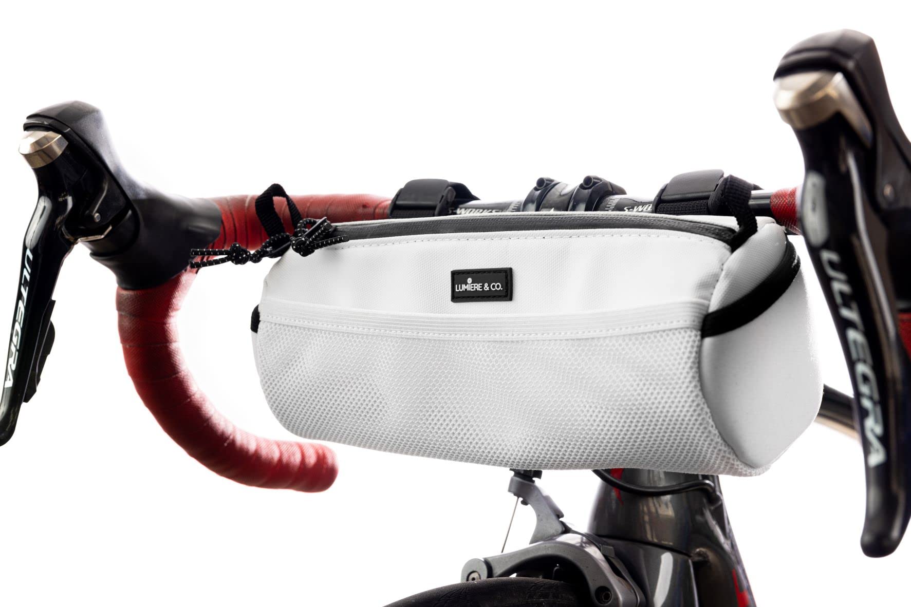 Lumiere & Co. Bike Handlebar Bag - Durable, Multiple-Size Options and Multi-Color Options -Dual Elastic Straps, Clips & Hook & Loop Attachments (Medium, White)
