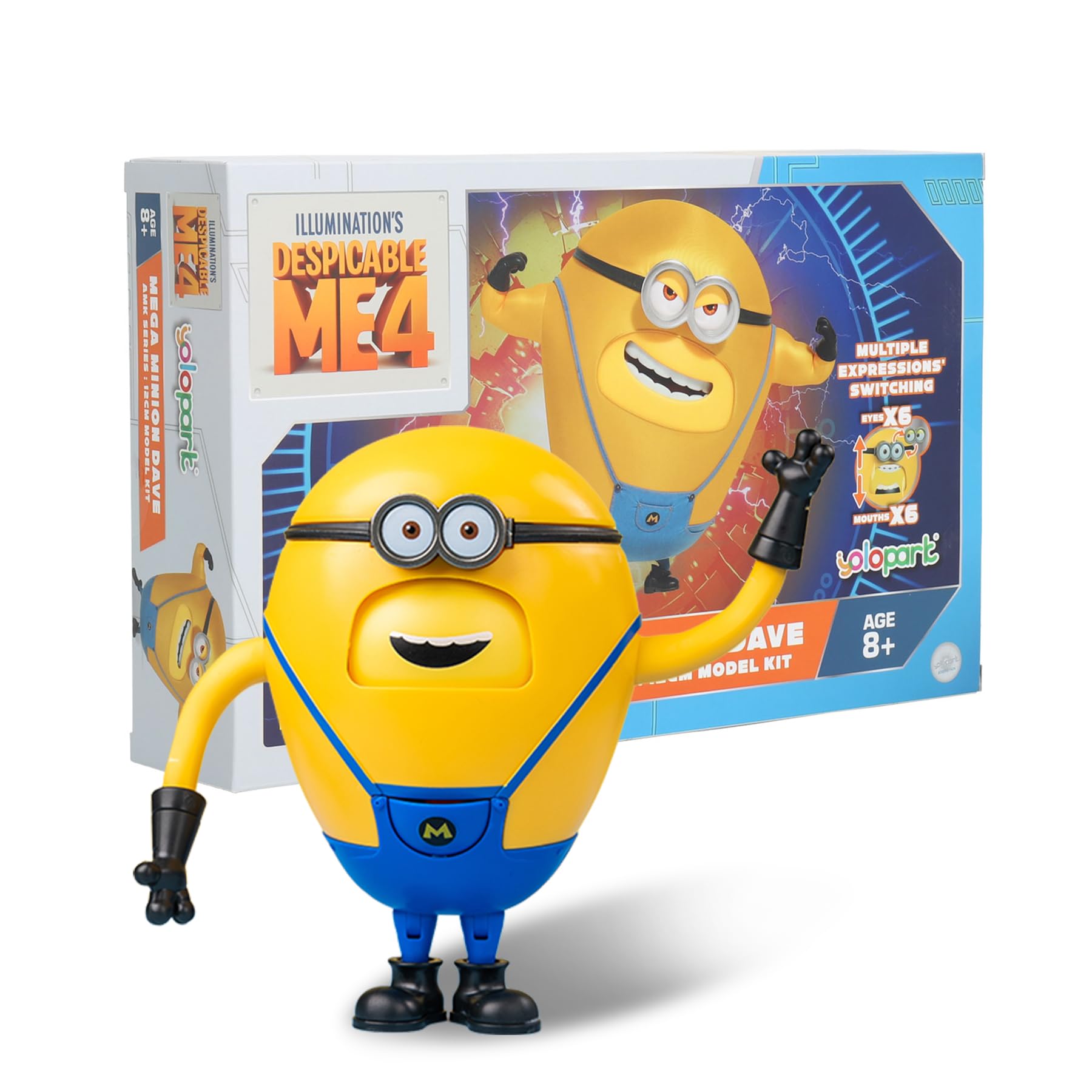 Minions Despicable Me 4 Toys, 4.7 Inch Mega Dave Action Figures,6 Interchangeable Expressions and Hidden Pockets Minion Model Kits,Gifts for Kids Ages 8 Years & Older