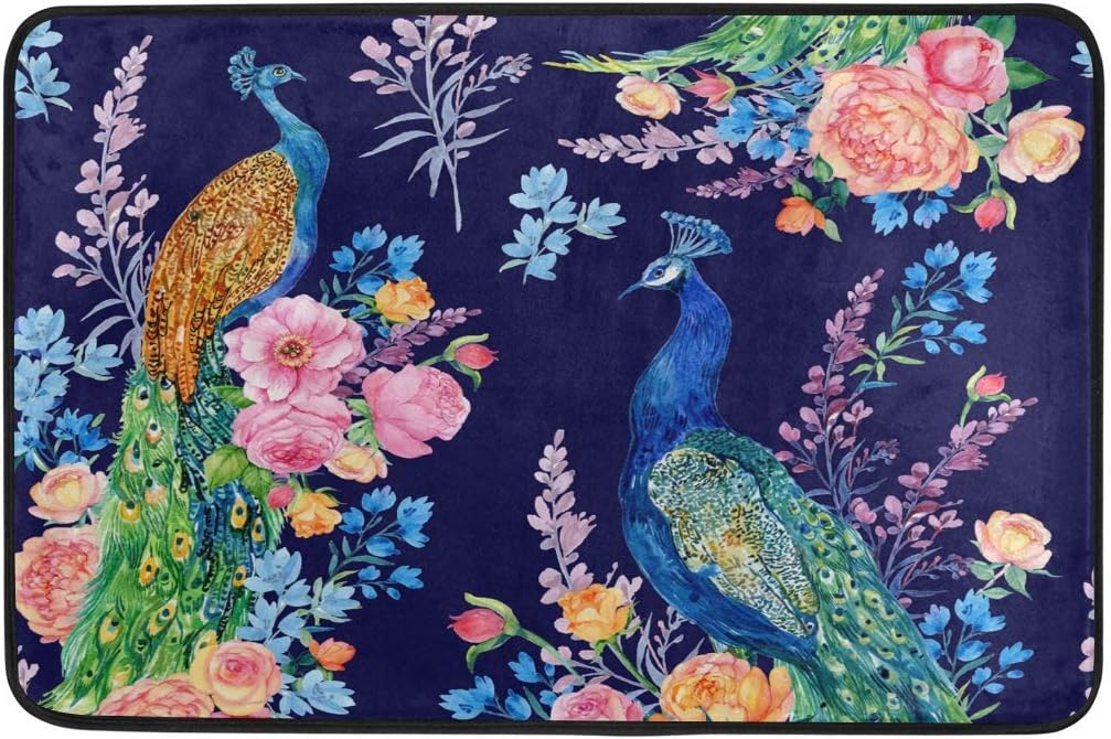 Zhengzho Alfombrilla de baño Pavo Real-Flores-sobre-Azul Alfombrilla