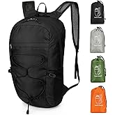 Outplea Small Foldable Nylon Hiking Backpack for Men, Ultralight Collapsible Backpack for Travel, Black