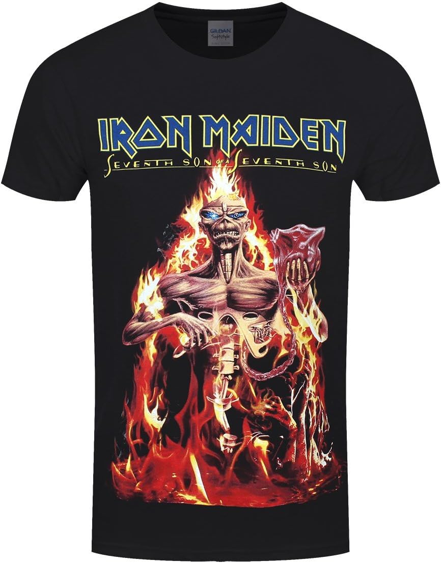 Official T Shirt Iron Maiden Eddie Flames Seventh Son Album L Black