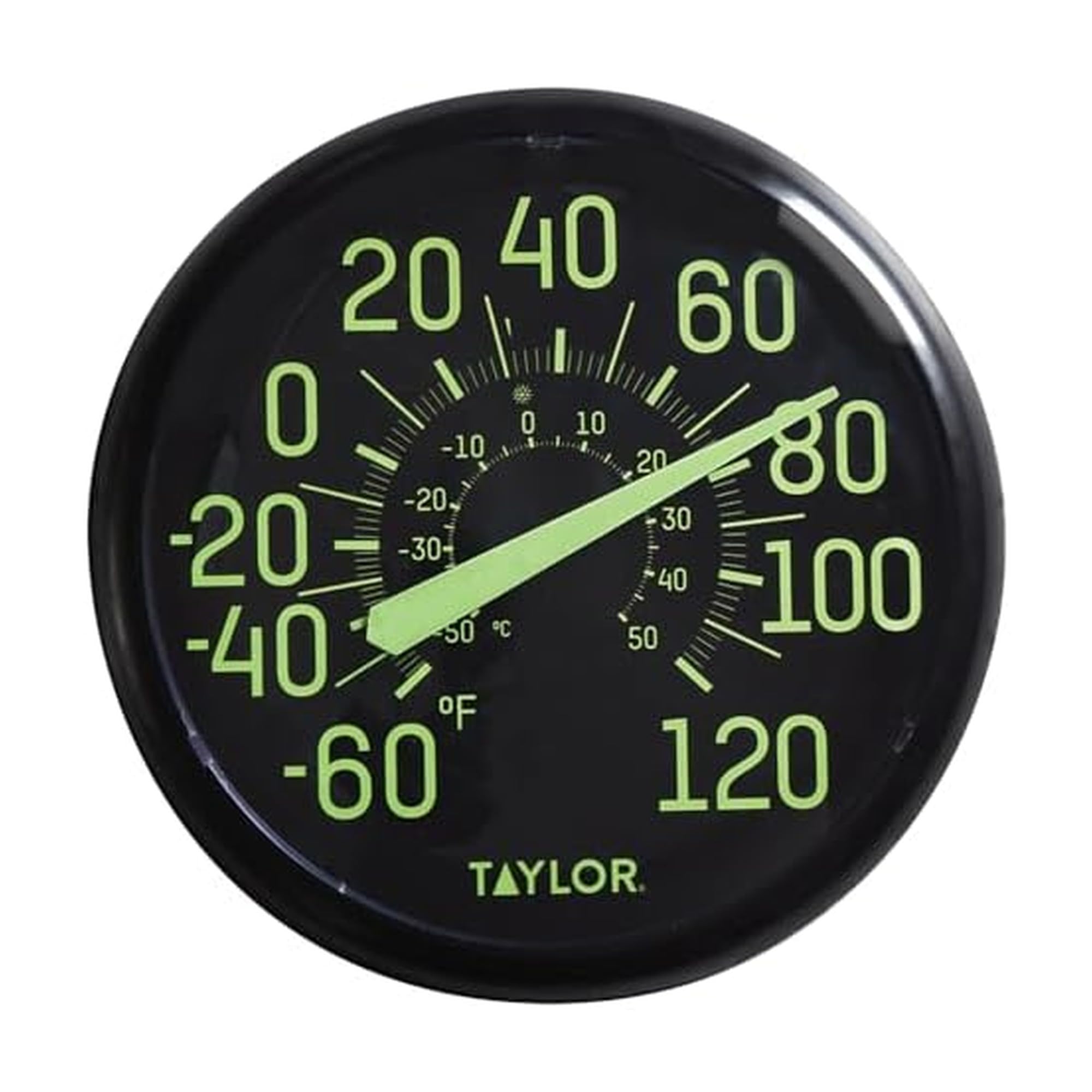 Photo 1 of Taylor Glow in the Dark Wall Indoor Outdoor Thermometer, Wireless Thermometer with Easy to Read Numbers for Patio, Pool, and Indoor Areas, 13.25-inch, Black