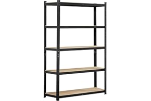 Yaheetech Standing Shelf Units, 5 Tier Storage Shelf, Heavy Duty Shelving, Adjustable Garage Shelves, Utility Rack Shelf Unit, Basement Warehouse Shed, 35.5″W× 12″D × 71″H - Black
