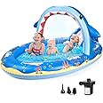 SULIFEEL Shark Inflatable Play Center Kiddie Pool with Slide and Sprinkler for Children, 8ft x 5ft x 9.5in Baby Pool for Backyard and Garden, Free Inflatable Pump