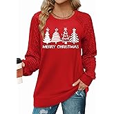 PICKID Christmas Shirts for Women: Merry Christmas T-Shirt Xmas Tree Long Sleeve Shirt Vacation Tee Tops