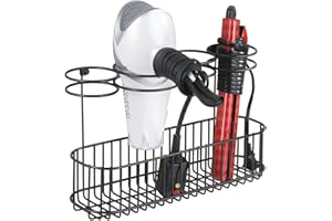 mDesign Metal Wire Cabinet/Wall Mount Hair Care & Styling Tool Organizer - Bathroom Storage Basket for Hair Dryer, Flat Iron, Curling Wand, Hair Straightener, Brushes - Holds Hot Tools - Bronze
