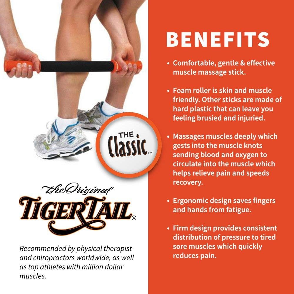 Original Tiger Tail Massage Stick - Classic 18"- Massage Therapy on The Go - Relieve Sore Muscles - Foam Roller Prevent Injury, Speed Recovery, Improve Mobility - Made in The USA: Health & Personal Care