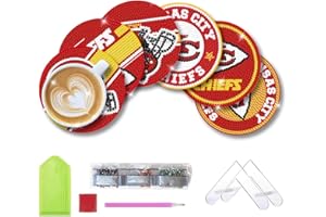 Aimeryup 6 Pcs Diamond Paintings Coasters Kits with Holder, DIY Football Diamond Art Coasters for Adults Kids, Diamond Dot Kits for Kansas City Craft Gifts