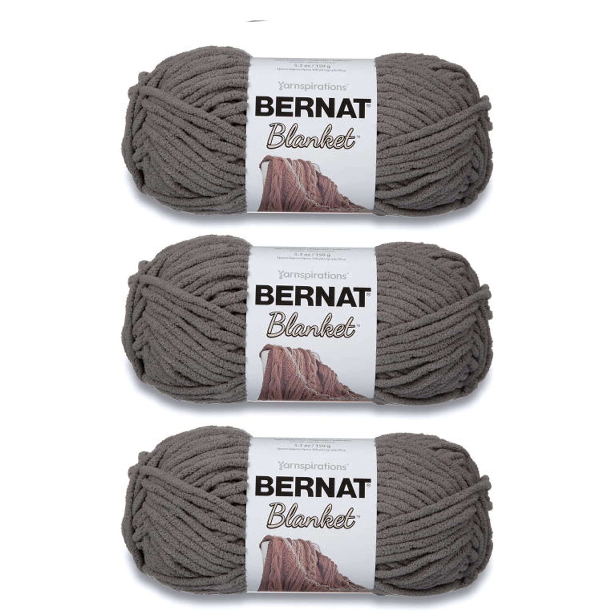 Bernat Blanket Dark Gray Yarn - 3 Pack of 150g/5.3oz - Polyester - 6 Super Bulky - 108 Yards - Knitting, Crocheting, Crafts & Amigurumi, Chunky Chenille Yarn