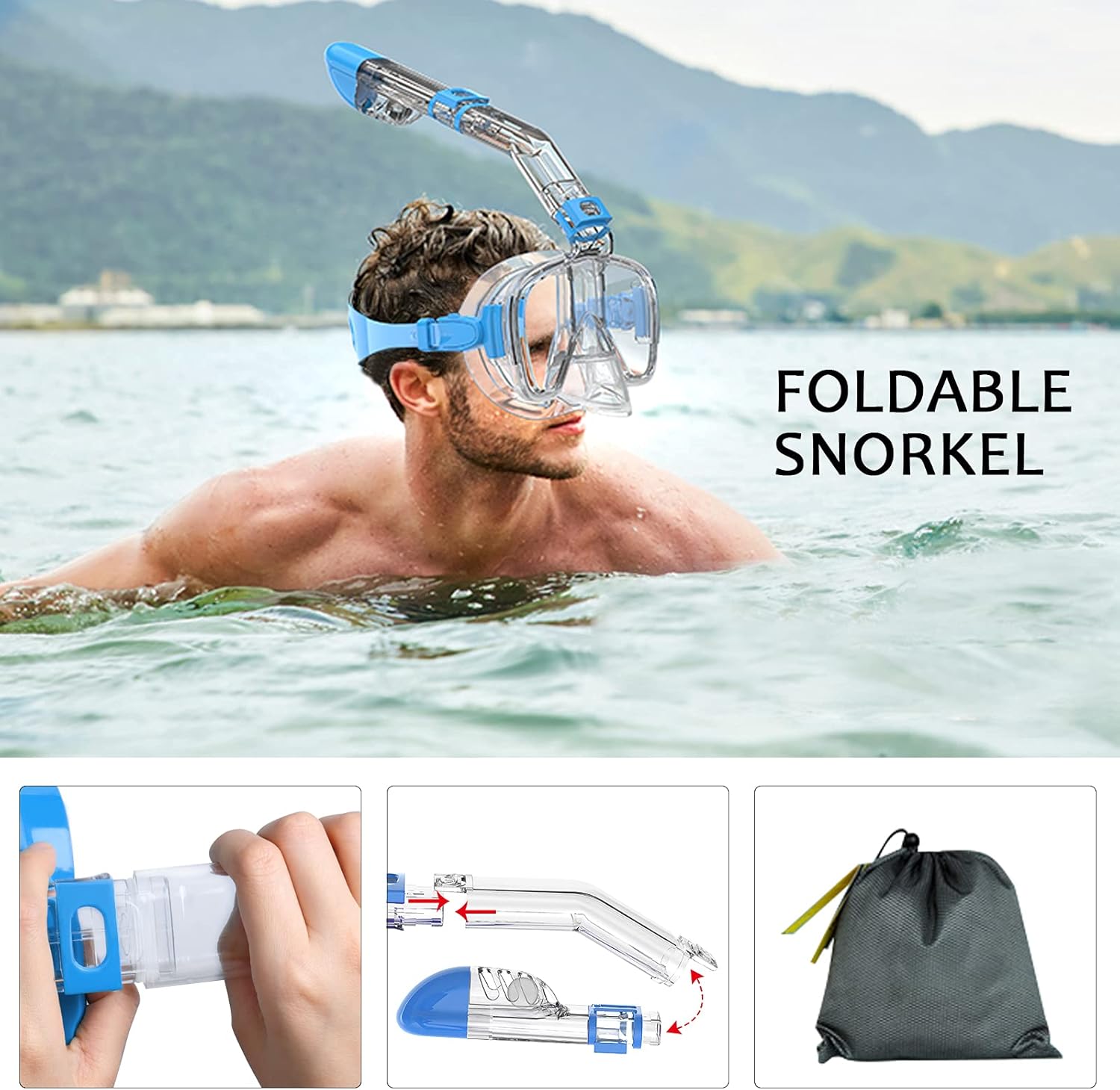 Bairuifu Snorkel Mask, 180 Degree Panoramic Anti-Fog Anti-Leak Scuba Diving Mask with Camera Mount ，Snorkeling Gear for Adults(White) : Sports & Outdoors