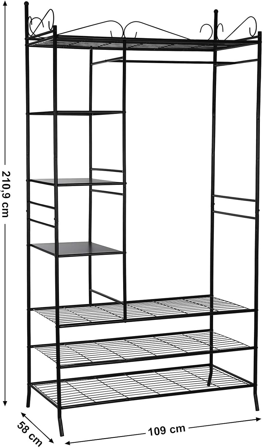 SONGMICS Wardrobe Clothes Cupboard Hanging Rail Storage Shelves with