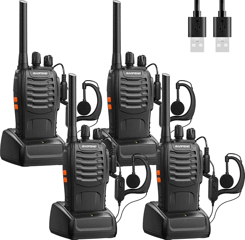 BaoFeng Long Range 2 Way Radios 16 Channels VOX USB Charger 4 Pack