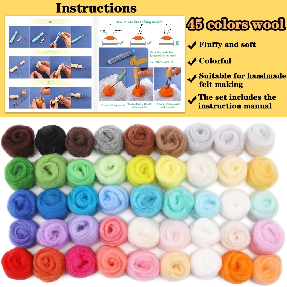 Veroave Needle Felting Starter Kit with Storage Bag, 385 Pcs Complete Needle Felting Tools and Supplies, Wool Felting Kit with Wool Felt Tools and Felt Molds for Home Decoration Felted Animal
