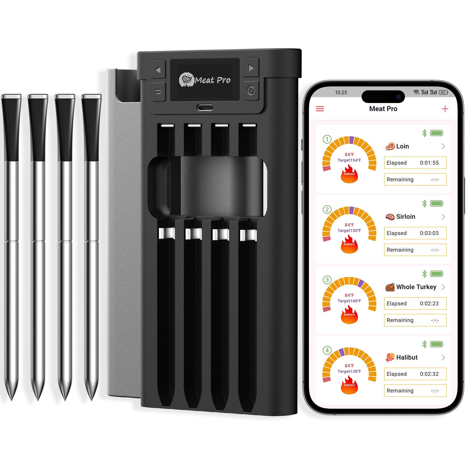 Photo 1 of Yonktoo Meat Thermometer Digital Wireless, Long-Range BBQ Thermometer with 4 Probes, Dual Sensors for Perfect Grilling & Smoking - Black