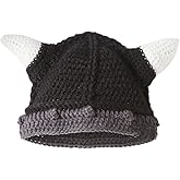 Kafeimali Men's Barbarian Vagabond Knit Hat Halloween Viking Horns Bearded Caps Black