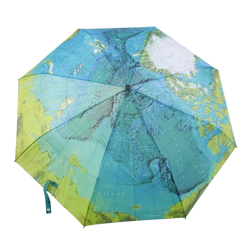 Elehere World Map Umbrella Automatic Folding Reinforced Windproof UV-coating 3 Fold with Bag Travel Umbrella Fordable & Portable Parasol with Ultra Comfort Handle