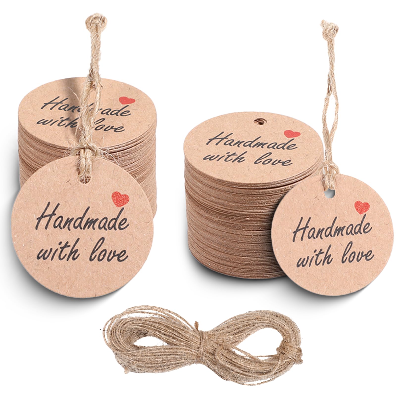 200 PCS Handmade with Love Tags, Brown Hand Made with Love Labels Gift Tags for Presents Gifts Craft