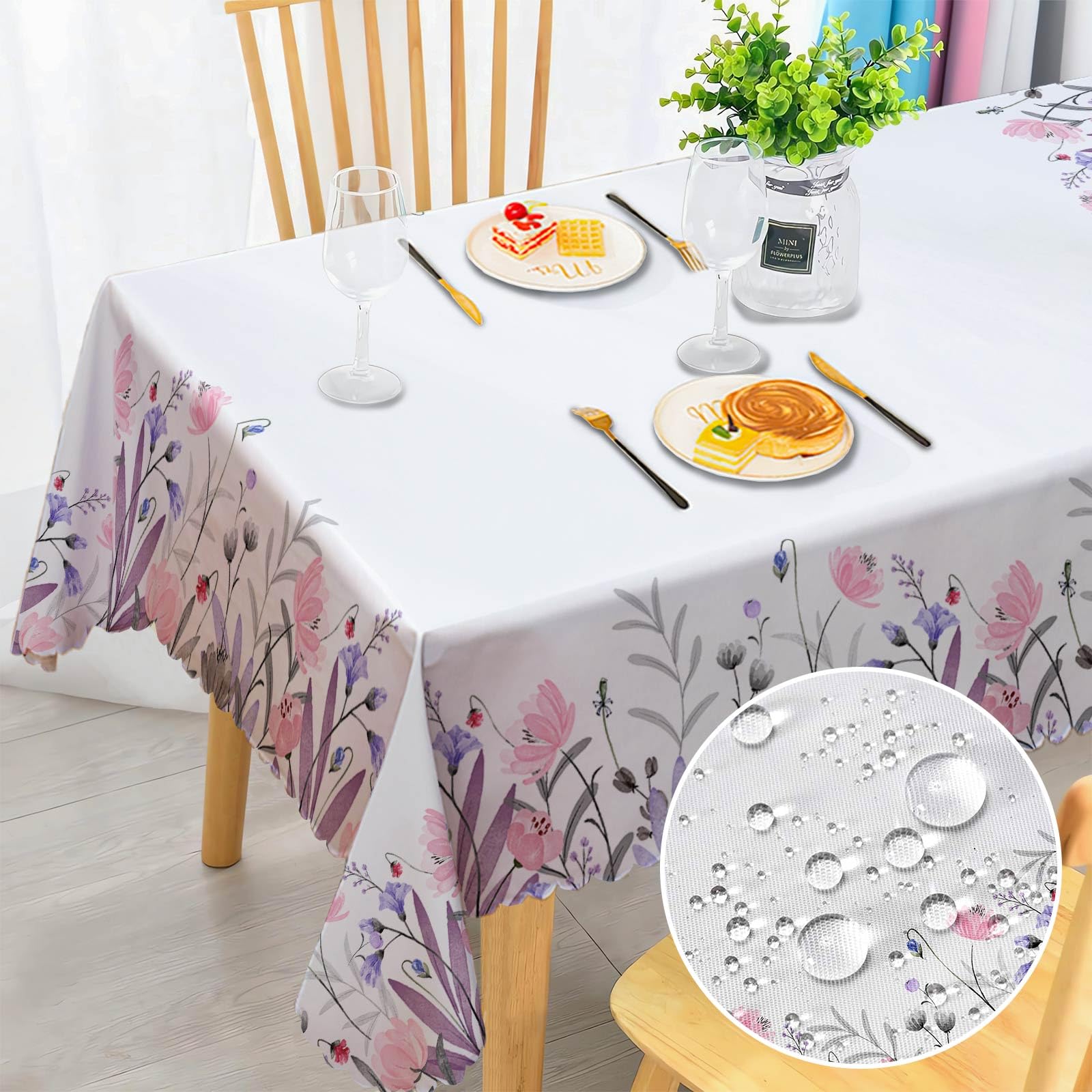 Table Cloth Rectangular, Wipeable Tablecloths, Tablecloths Rectangular Shaped Florals Style Resistant Waterproof Tablecloth Cover for Kitchen, Garden, Wedding, Home, Picnic Outdoor Party 140x180cm