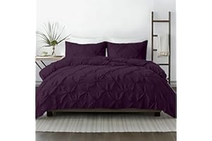 Kotton Culture 1 Pc Twin/Twin-XL Size Pinch Pleated - Pintuck Duvet Cover Only- 100% Egyptian Cotton 600 Thread Count Decorative Comforter Cover-Zipper Closure & 7 Internal Ties (Plum, 68" X 90")