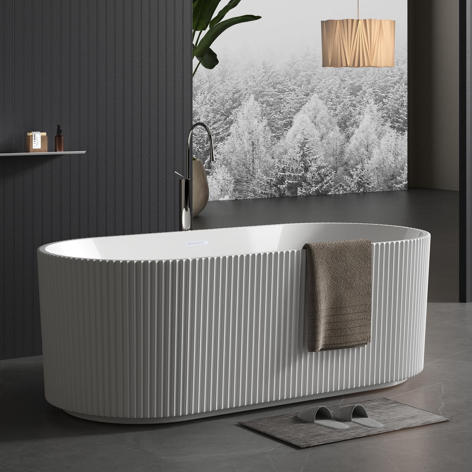 Photo 1 of *Minor Damage - See clerk notes*
67" Acrylic Freestanding Bathtub with Textured Stripes, Deep Soak Tub, Space-Saving, Glossy Surface, Luxury Spa Design for Modern Bathrooms