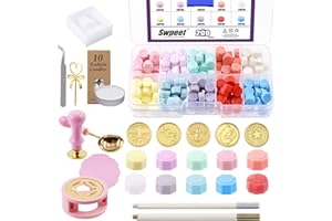 Swpeet 215Pcs Wax Seal Stamp Kit, Sealing Wax Kit with Wax Seal Beads, Wax Stamp, Wax Warmer, Vintage Envelopes and Tealight 
