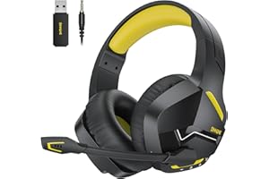 BINNUNE Wireless Gaming Headset with Microphone for PC PS4 PS5, 2.4G Wireless Bluetooth USB Gamer Headphones with Mic for Laptop Computer