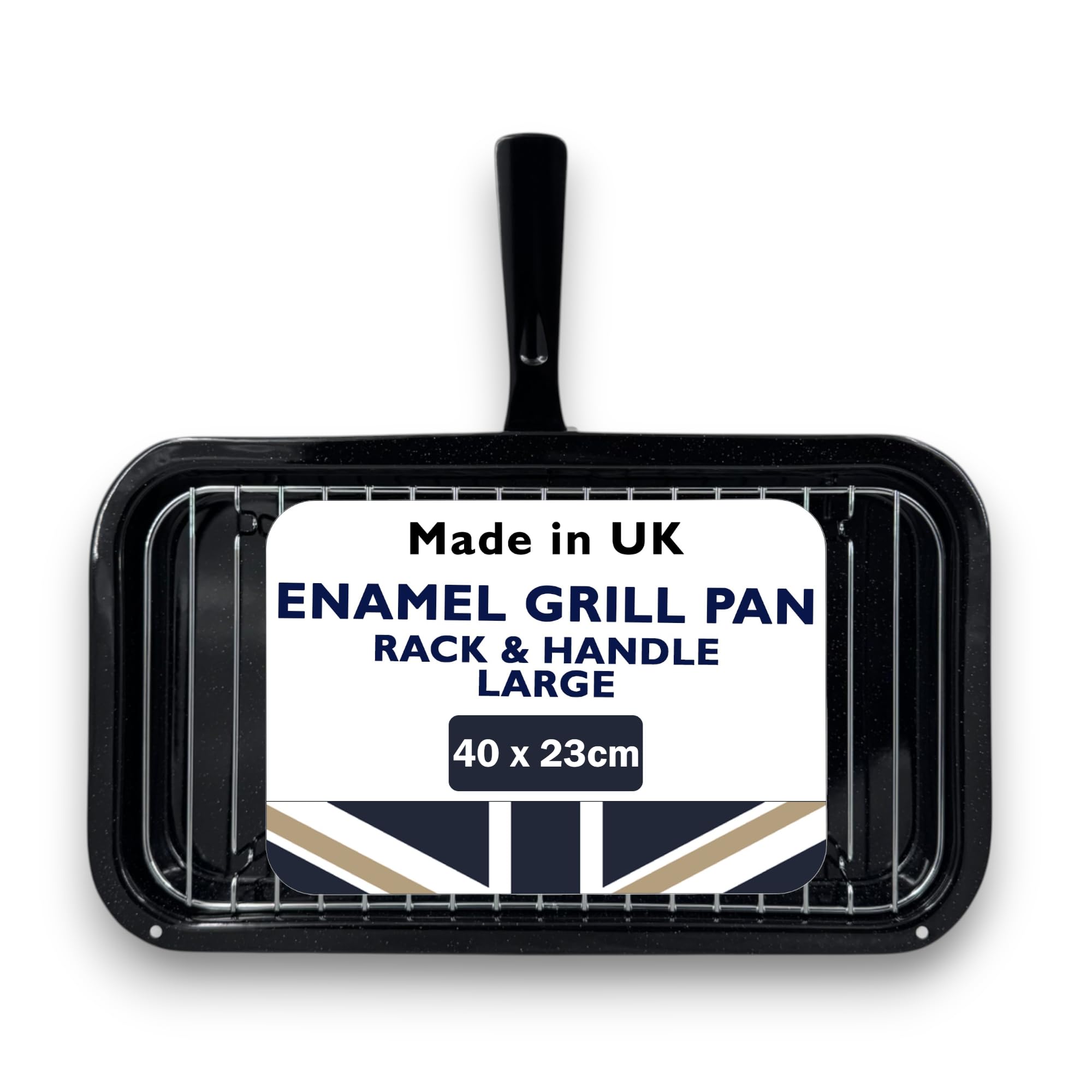 Samuel Groves Vitreous Enamel Universal Grill Pan & Handle, Wire Rack UK Made for Caravan, Campervans, Ovens & Grills (Large 40cm)