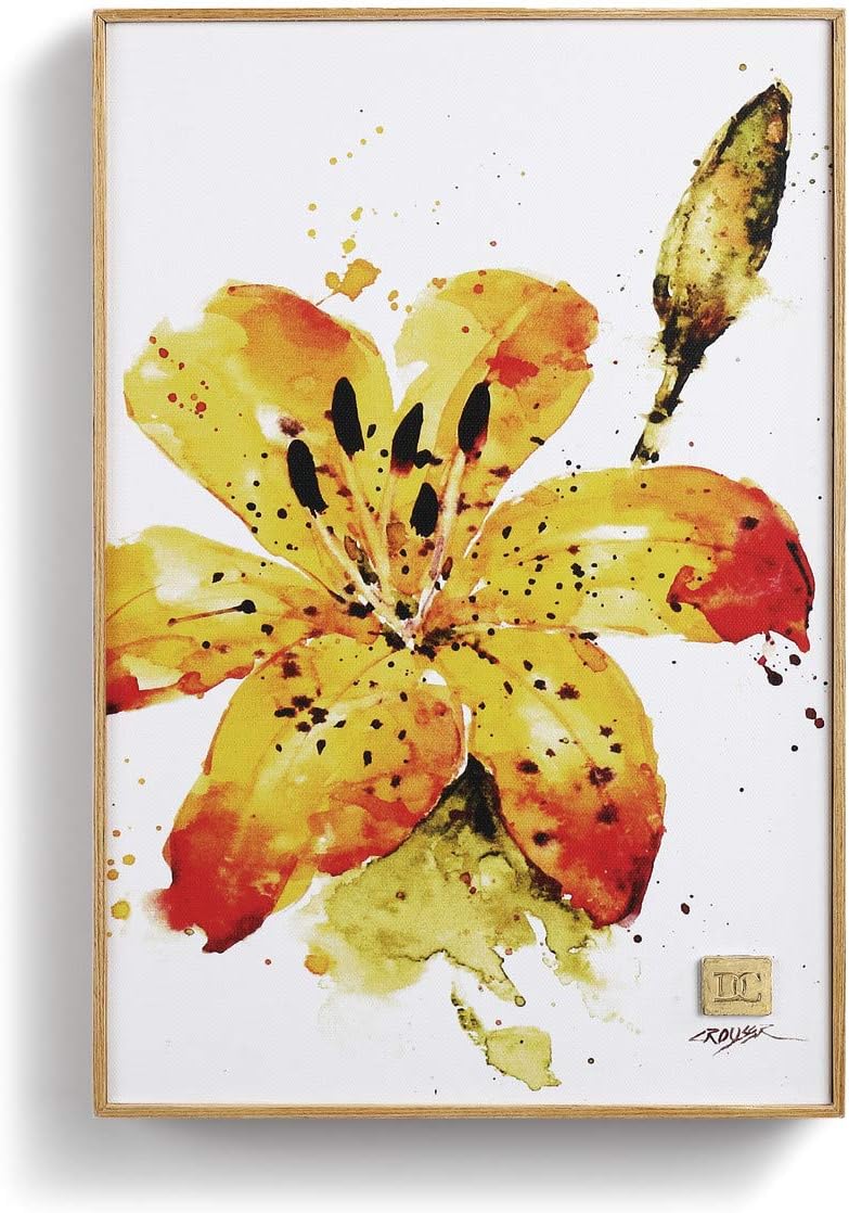 DEMDACO Dean Crouser Tiger Lily Watercolor Yellow 12 x 8 Wood and Canvas Decorative Wall Art Plaque