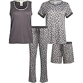 Lucky Brand Women's Pajama Set - 4 Piece Sleep Shirt, Tank Top, Pajama Pants, Lounge Shorts (S-XL)