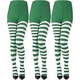 Sumind 3 Pairs Christmas Striped Tights for Women Red White Green Striped Stockings Elf Tights Halloween Cosplay Elf Costume